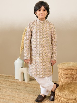 Sanwara Boys Festive & Party Kurta and Patiala Set(Beige Pack of 2)