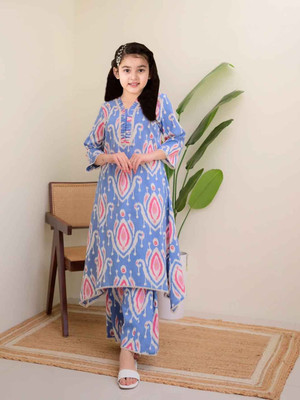 Vetrokart Girls Casual Dupatta and Pyjama Set(Blue Pack of 1)