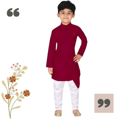 VC FASHION HUB Baby Boys Festive & Party Kurta and Pyjama Set(Maroon Pack of 1)