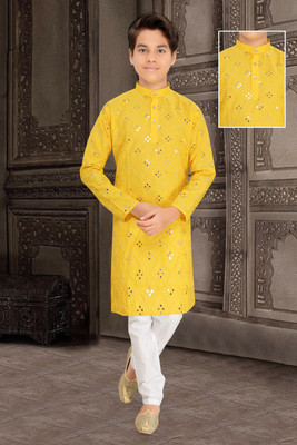 vuriq Baby Boys Festive & Party Kurta and Pyjama Set(Yellow Pack of 1)