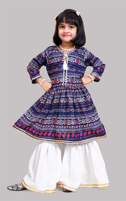 ALMOND STYLE Girls Casual Kurta and Palazzo Set(Blue Pack of 1)