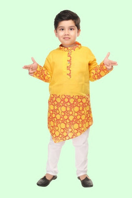HENA TEXTILE Boys Casual Kurta and Pyjama Set(Yellow Pack of 1)