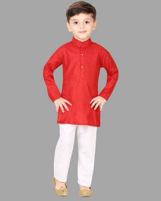 FASHION GRAB Boys Festive & Party Kurta and Pyjama Set(Red Pack of 1)