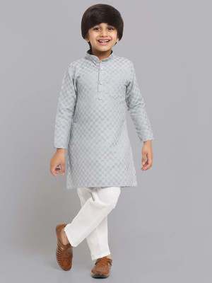 CENSAL Boys Festive & Party Kurta and Pyjama Set(Grey Pack of 1)