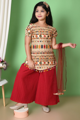 RS AYAN GARMENTS Girls Festive & Party Kurta, Pyjama & Dupatta Set(Red Pack of 1)