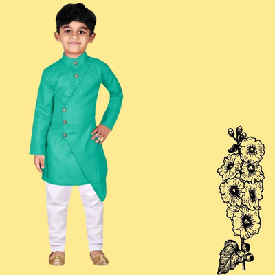 VDC CREATIONS Baby Boys Festive & Party Kurta and Pyjama Set(Green Pack of 1)