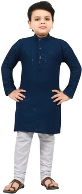 Nazrana Boys Festive & Party Kurta and Churidar Set(Dark Blue Pack of 1)