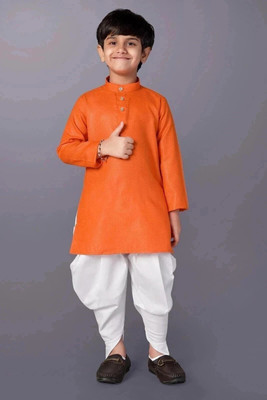 VALAKI Boys Festive & Party, Wedding Dhoti & Kurta Set(Orange Pack of 1)