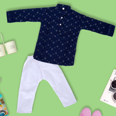 Quipple Baby Boys Festive & Party Kurta and Pyjama Set(Blue Pack of 1)