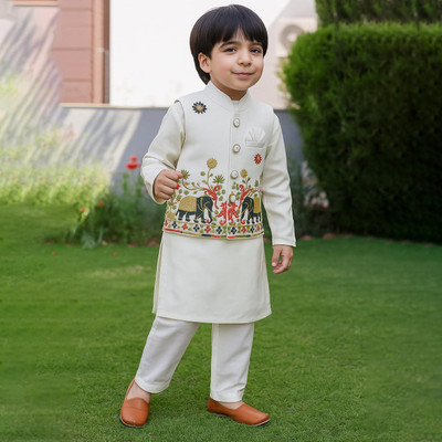 Luay Boys Festive & Party Kurta and Pyjama Set(White Pack of 1)