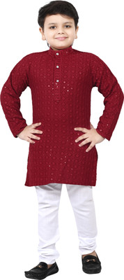 BT DEZINES Boys Wedding Kurta and Pyjama Set(Maroon Pack of 1)