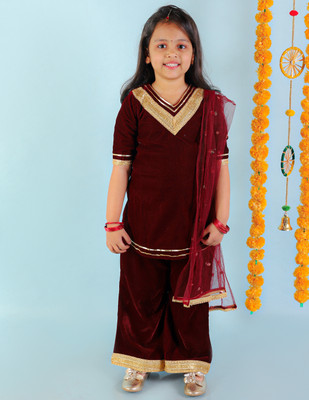KID1 Girls Festive & Party Kurta and Sharara Set(Maroon Pack of 1)