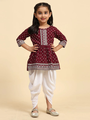 krishna enterprise Girls Festive & Party Kurta and Sharara Set(Maroon Pack of 1)
