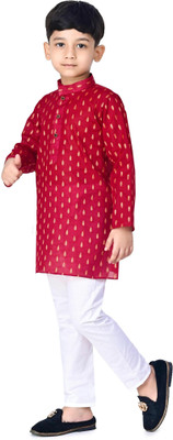 AZAL COLLECTIONS Boys Festive & Party Kurta and Pyjama Set(Maroon Pack of 1)