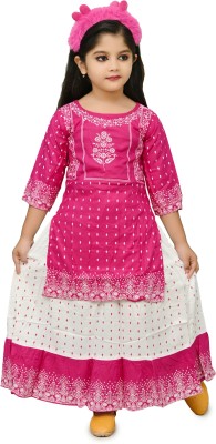 CHANDRIKA LIFESTYLE Girls Festive & Party Top and Skirt Set(Pink Pack of 2)