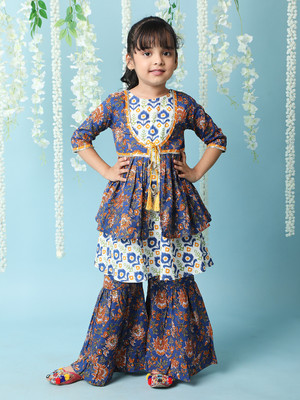 KID1 Girls Festive & Party Kurta and Sharara Set(Blue Pack of 1)