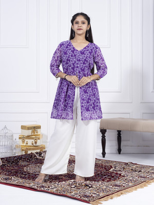 misha enterprise Girls Casual Kurta and Palazzo Set(Purple Pack of 1)
