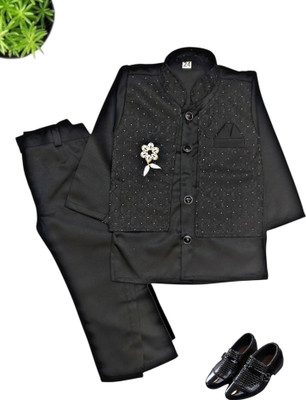 KAVYA COLLECTIONS Boys Festive & Party, Wedding Blazer and Pant Set(Black Pack of 1)