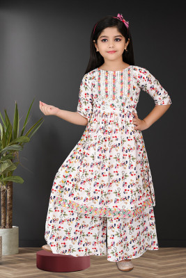 Rania Dresses Girls Casual Kurta and Palazzo Set(White Pack of 1)