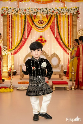 Deepti Boys Festive & Party Kurta and Pyjama Set(Black Pack of 1)