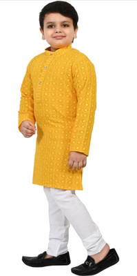 Go Berry Boys Festive & Party Kurta and Pyjama Set(Yellow Pack of 1)