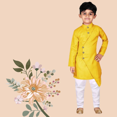 VDC CREATIONS Baby Boys Festive & Party Kurta and Pyjama Set(Yellow Pack of 1)