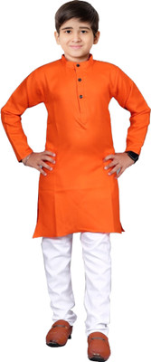 Rnr Enterprise Boys Festive & Party Kurta and Pyjama Set(Orange Pack of 1)