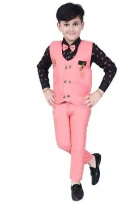 Elite Trend Traders Boys Festive & Party Shirt, Waistcoat and Pant Set(Pink Pack of 1)