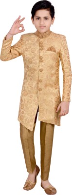 Mehfil Boys Wedding Kurta and Trouser Set(Beige Pack of 1)