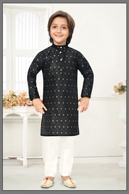 BYTER Boys Festive & Party, Wedding Kurta and Pyjama Set(Black Pack of 1)