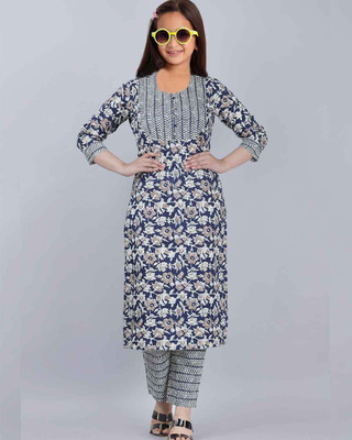 Bholukart Girls Festive & Party Kurta and Trouser Set(Blue Pack of 1)