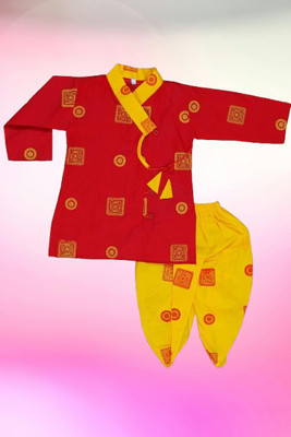 Funnyboo Boys Festive & Party Dhoti & Kurta Set(Red Pack of 1)
