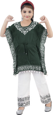 BURBN Girls Festive & Party Kurta and Palazzo Set(Dark Green Pack of 1)