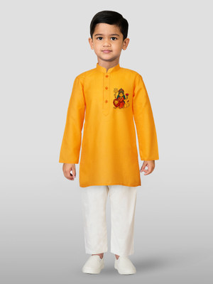 jbn CREATION Baby Boys Casual Kurta and Pyjama Set(Orange Pack of 1)