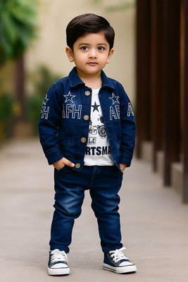 AnishkaFashion Boys Festive & Party Shirt, Waistcoat and Pant Set(Blue Pack of 1)