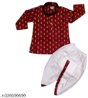 PARROT COLLECTION Baby Boys Casual Kurta and Pyjama Set(Maroon Pack of 1)
