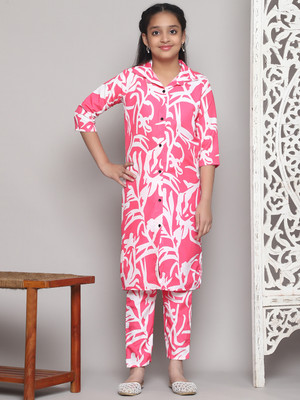 Mitukart Girls Casual Dupatta and Pyjama Set(Orange Pack of 1)