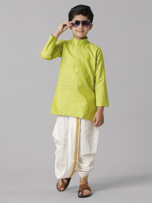 Ramraj Cotton Boys Festive & Party Kurta and Dhoti Pant Set(Green Pack of 1)