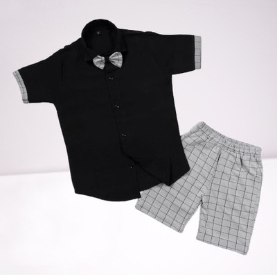 PRISHTI FEB Boys Festive & Party Shirt & Waistcoat Set(Black Pack of 1)