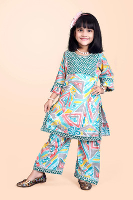 Agnivesha Girls Festive & Party Kurta and Palazzo Set(Light Blue Pack of 1)