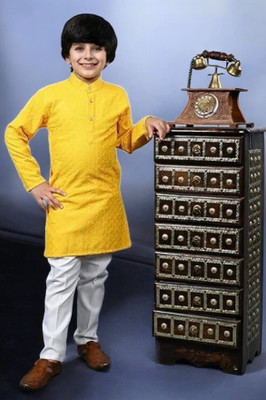seetoo Boys Festive & Party Kurta and Pyjama Set(Yellow Pack of 1)