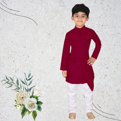 VDC FASHION HUB Baby Boys Festive & Party Kurta and Pyjama Set(Maroon Pack of 1)