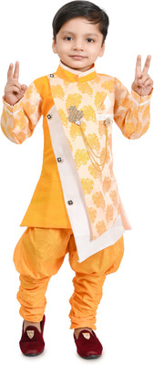 New Hsgarments Boys Festive & Party Sherwani and Churidar Set(Yellow Pack of 1)