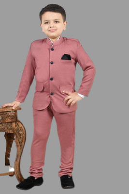 Qtsy Boys Festive & Party, Wedding Blazer and Pant Set(Pink Pack of 1)