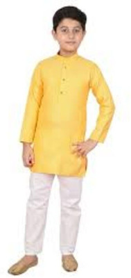 VDC CREATIONS Baby Boys Festive & Party Kurta and Pyjama Set(Yellow Pack of 1)