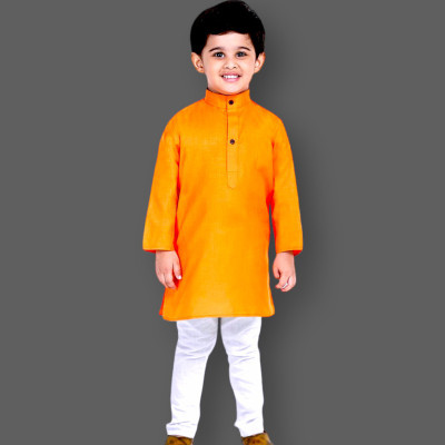 FMSE Boys Festive & Party Kurta and Pyjama Set(Orange Pack of 1)
