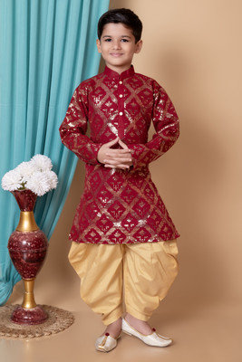 NFC CREATION Boys Festive & Party, Wedding Kurta and Pyjama Set(Maroon Pack of 1)