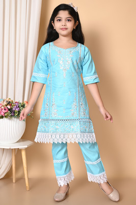 firstchoice creation Girls Casual Kurta and Pyjama Set(Blue Pack of 1)