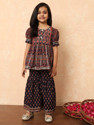 Readiprint Fashions Girls Festive & Party Kurta and Palazzo Set(Multicolor Pack of 1)