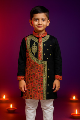 AHLAN APPARELS Boys Festive & Party, Wedding Kurta and Pyjama Set(Black Pack of 1)